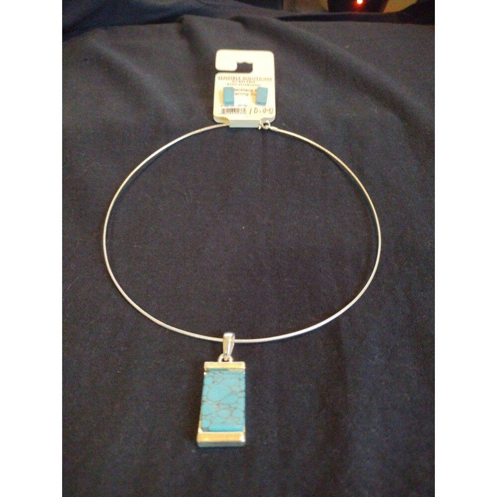 Nickel Free Hypoallergenic Silvertone Choker w Earrings